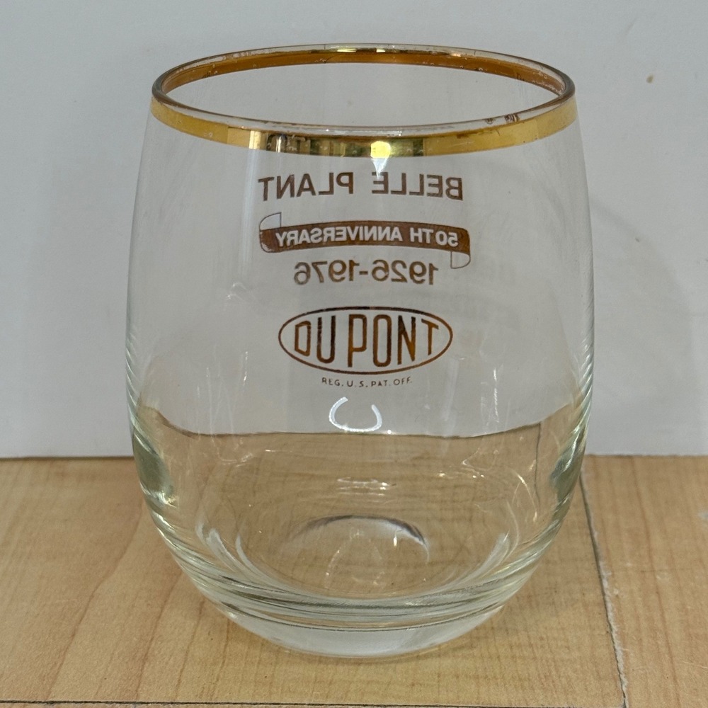 Vintage DuPont Gold Rim Tumbler Belle Plant 50th Anniversary Glass 1926-1976